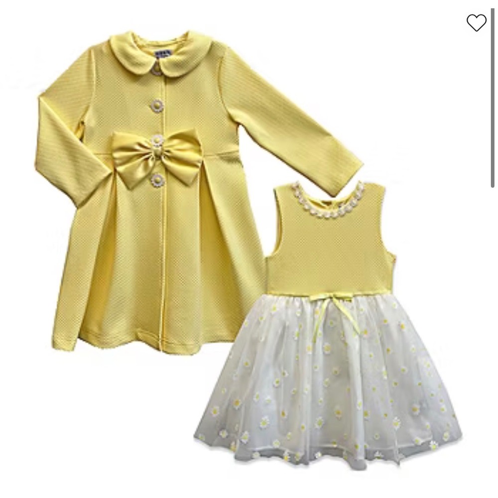Blueberi Boulevard Toddler Girls Yellow Daisy Coat and‎ Dress Set 12M